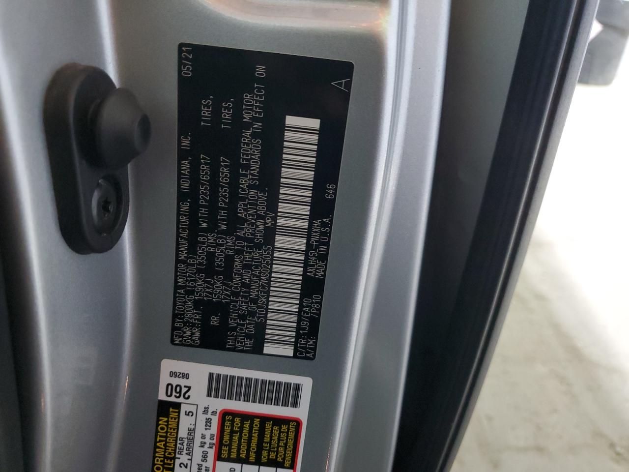 2021 Toyota Sienna Xle VIN: 5TDJSKFC7MS025055 Lot: 84773905