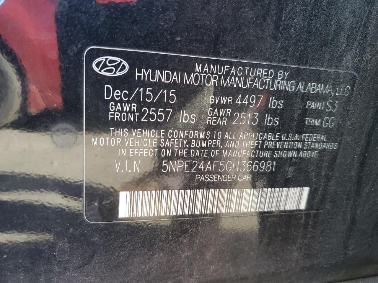 2016 Hyundai Sonata Se VIN: 5NPE24AF5GH366981 Lot: 82571555