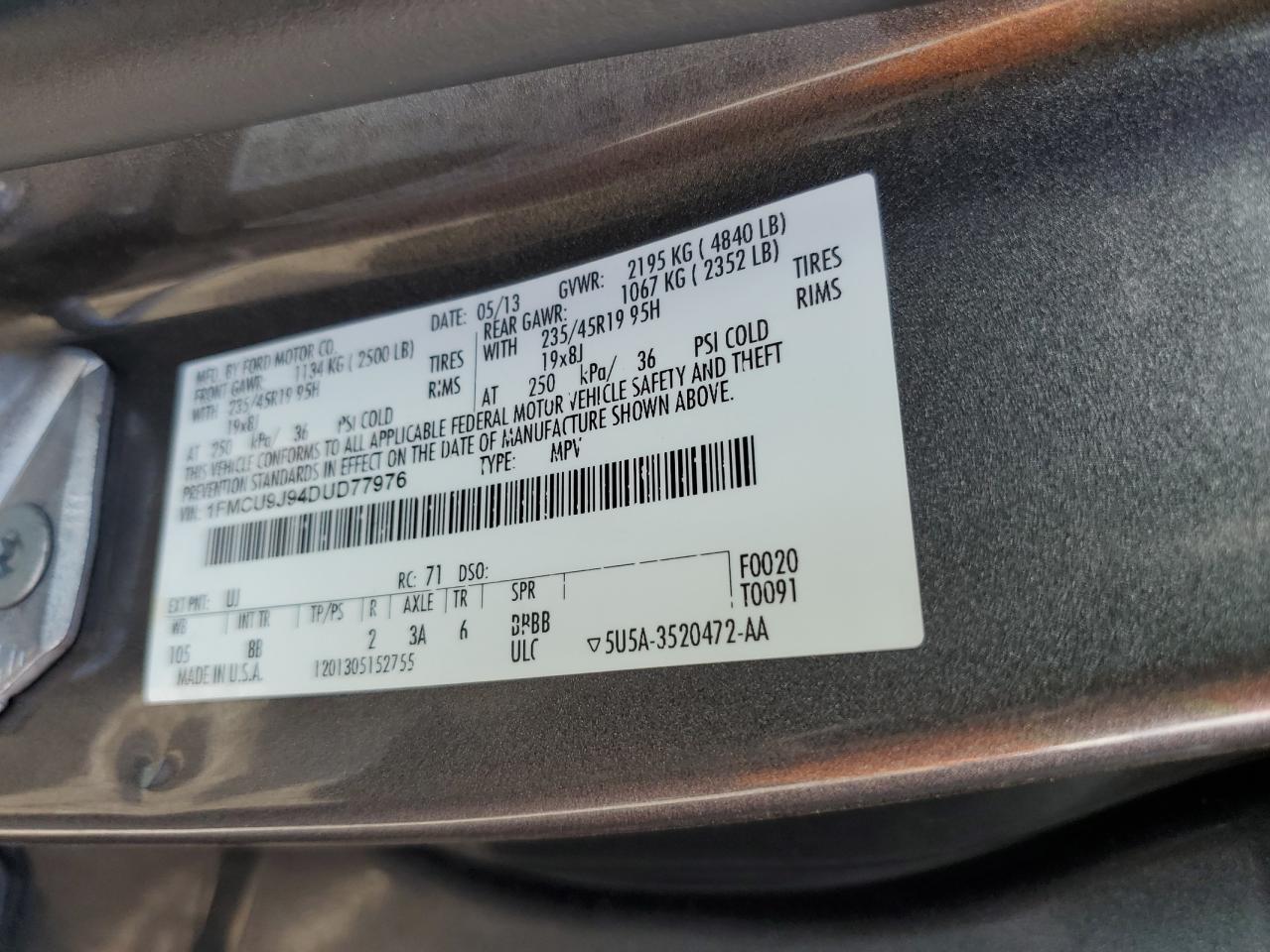 2013 Ford Escape Titanium VIN: 1FMCU9J94DUD77976 Lot: 86667455