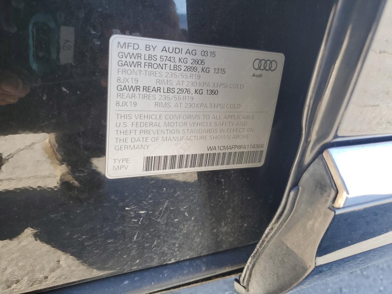 2015 Audi Q5 Tdi Premium Plus VIN: WA1CMAFP6FA114366 Lot: 87296275