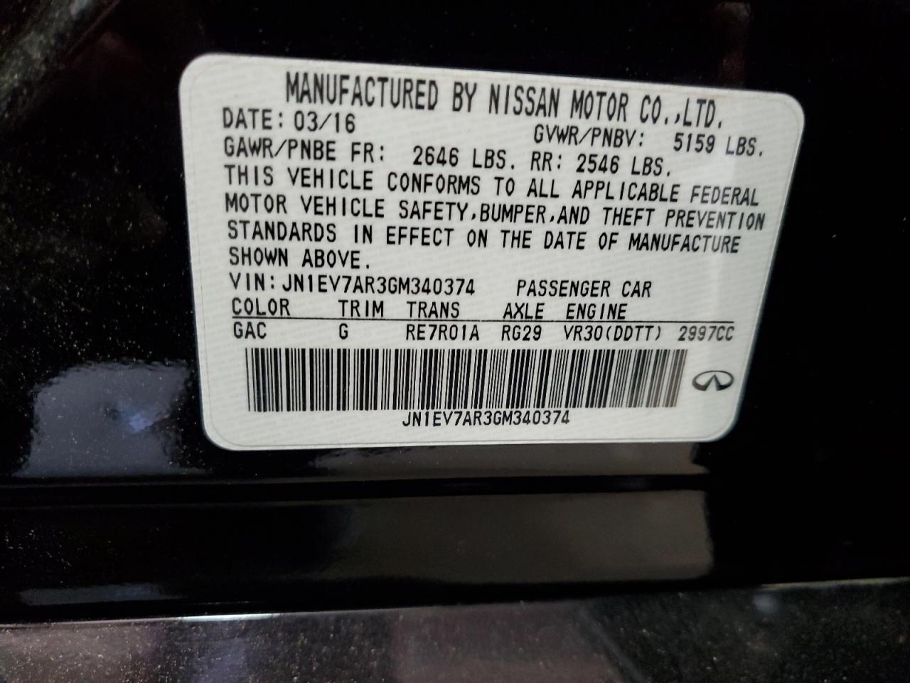 2016 Infiniti Q50 Premium VIN: JN1EV7AR3GM340374 Lot: 82337725