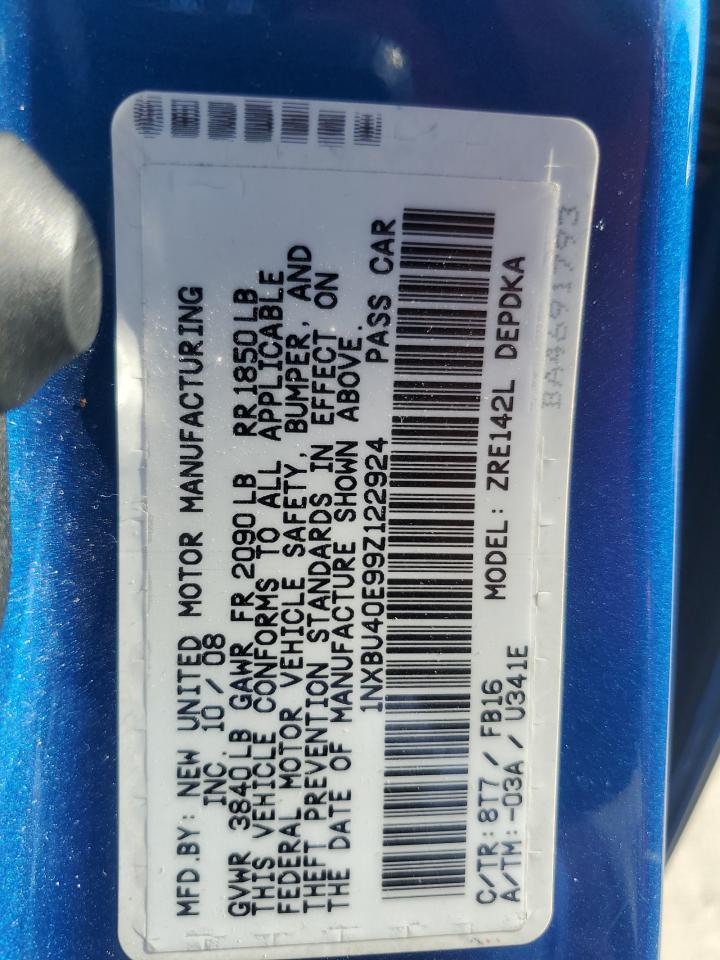 2009 Toyota Corolla Base VIN: 1NXBU40E99Z122924 Lot: 82601275