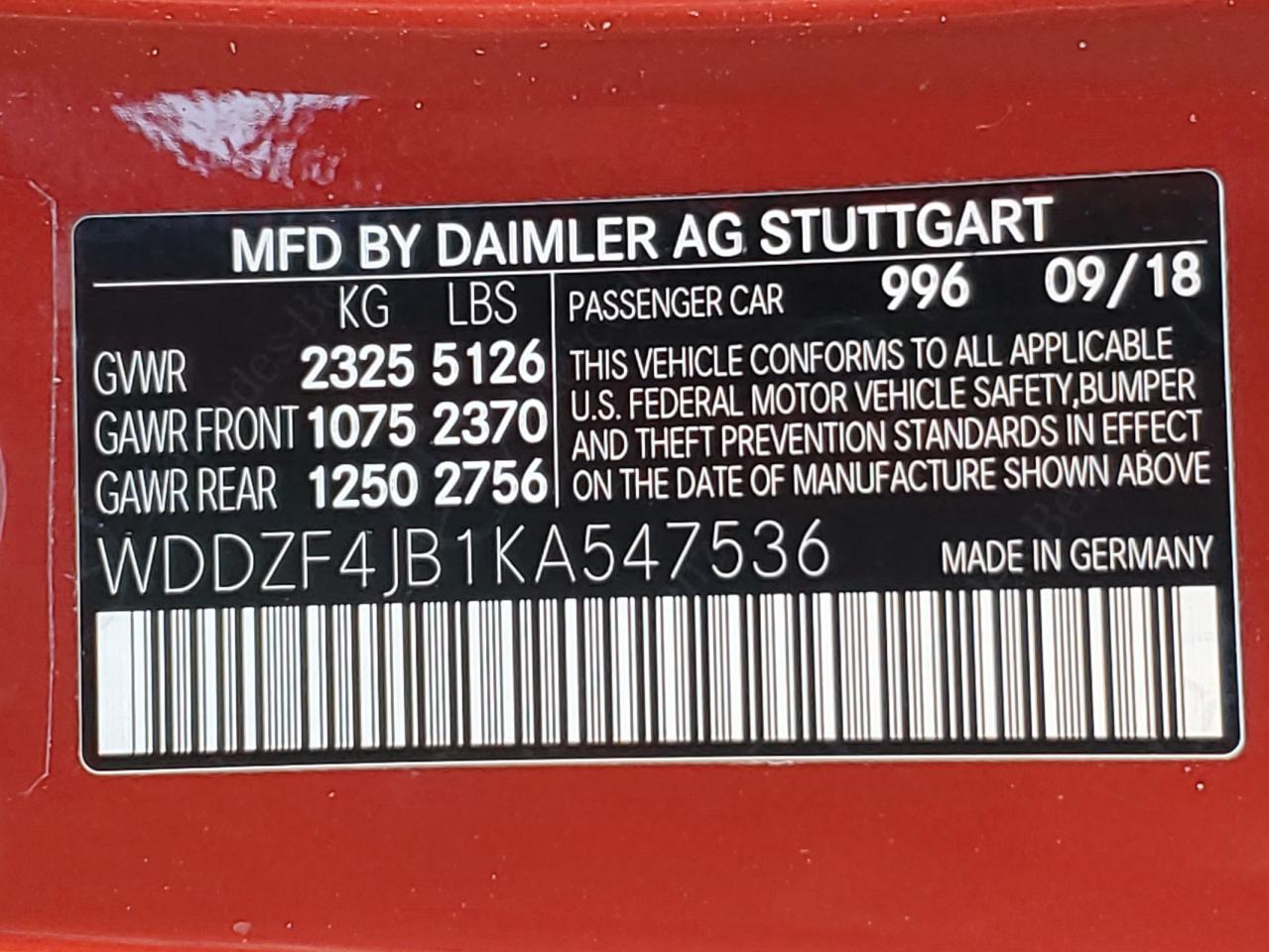 2019 Mercedes-Benz E 300 VIN: WDDZF4JB1KA547536 Lot: 84947845