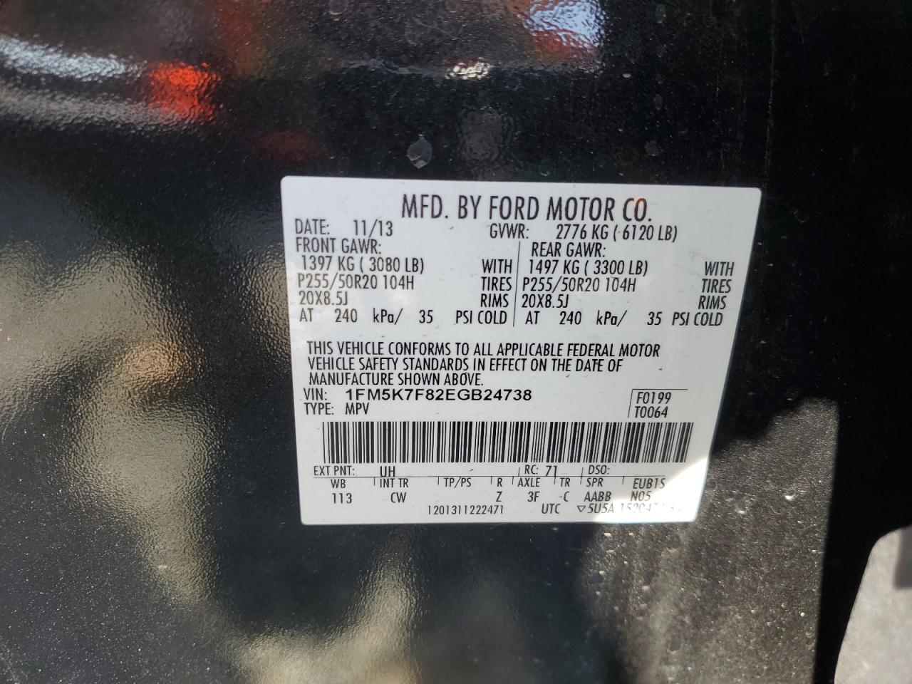 2014 Ford Explorer Limited VIN: 1FM5K7F82EGB24738 Lot: 82278605