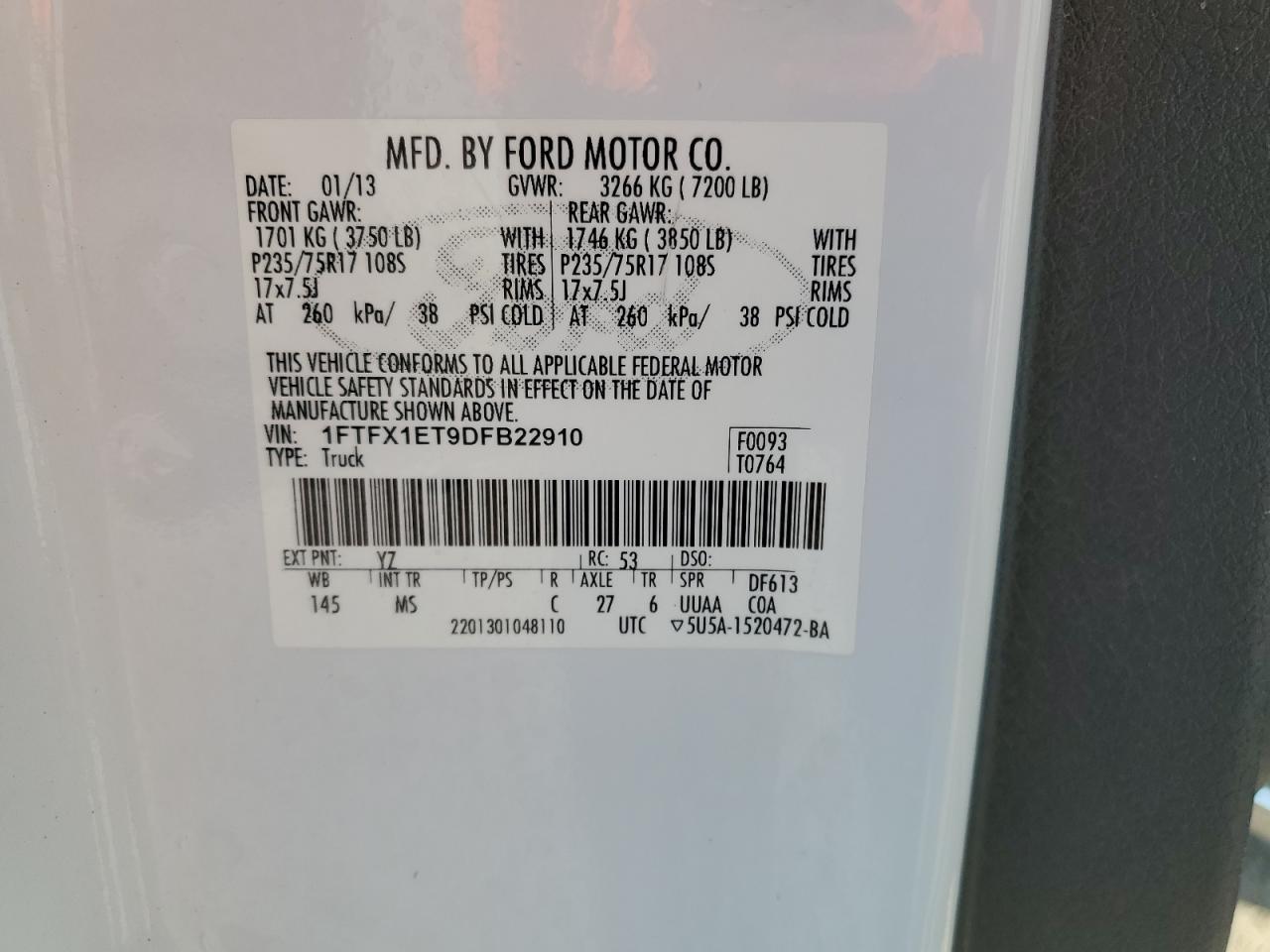 2013 Ford F150 Super Cab VIN: 1FTFX1ET9DFB22910 Lot: 86483645