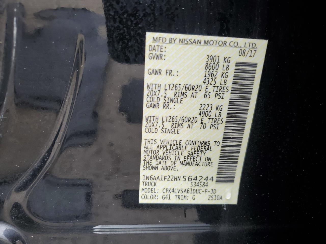 2017 Nissan Titan Xd Sl VIN: 1N6AA1F22HN564244 Lot: 85832545