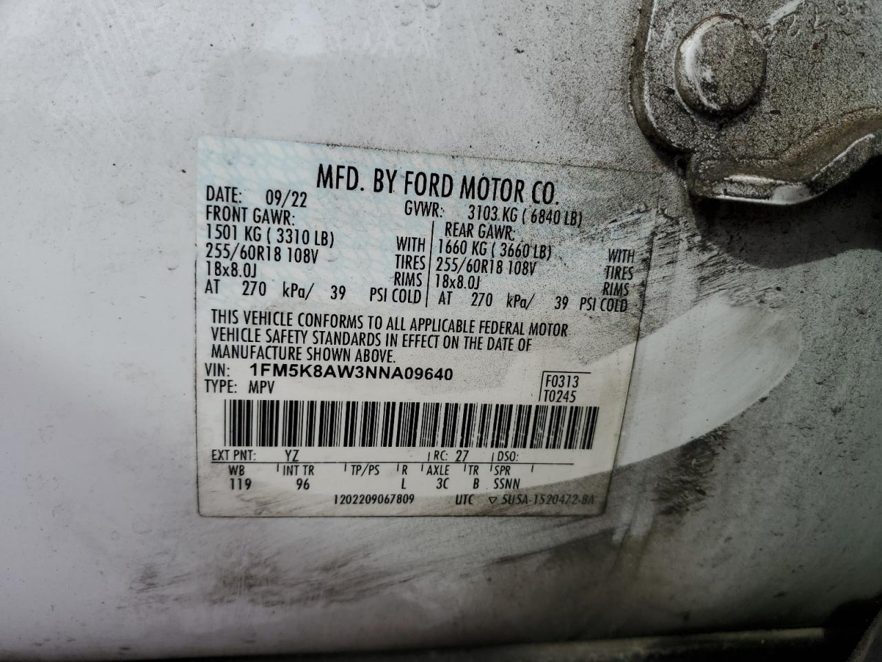 2022 Ford Explorer Police Interceptor VIN: 1FM5K8AW3NNA09640 Lot: 85073255