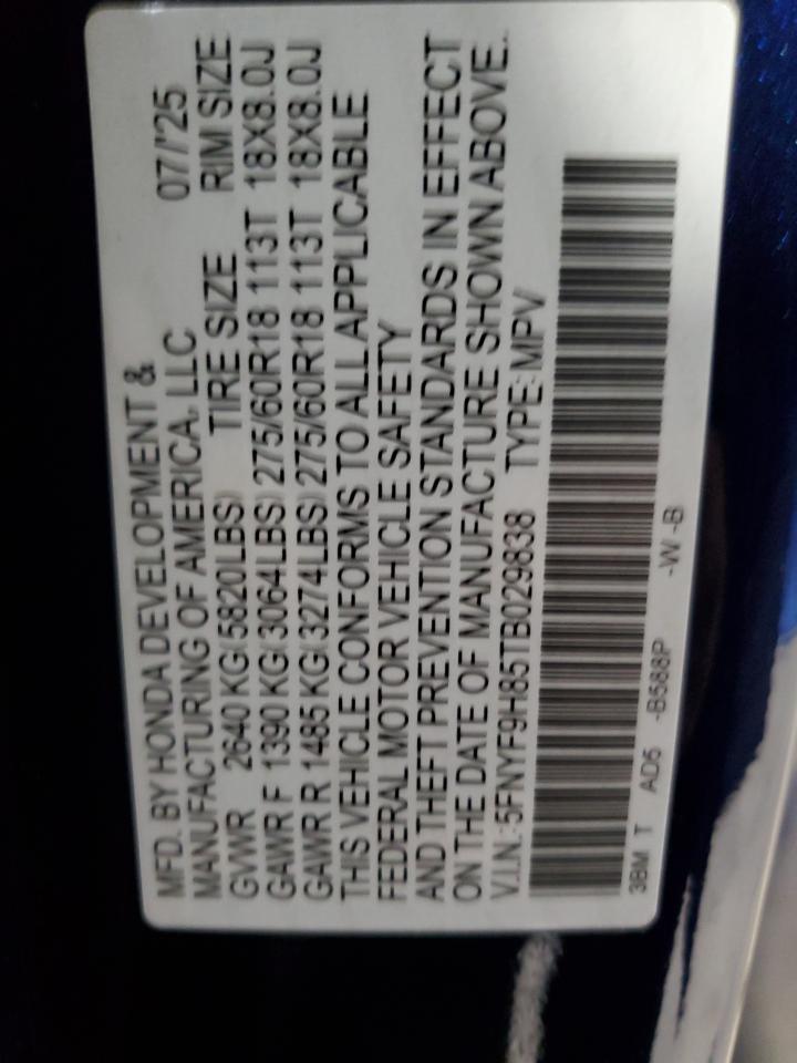 2026 Honda Passport Trailsport Elite VIN: 5FNYF9H85TB029838 Lot: 89876495