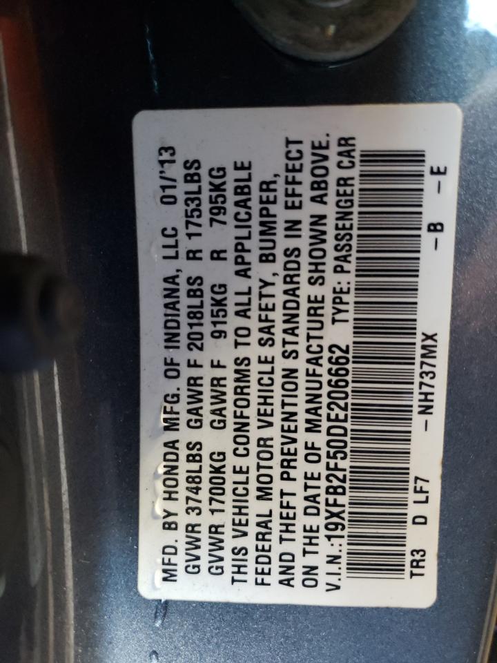 2013 Honda Civic Lx VIN: 19XFB2F50DE206662 Lot: 86065695