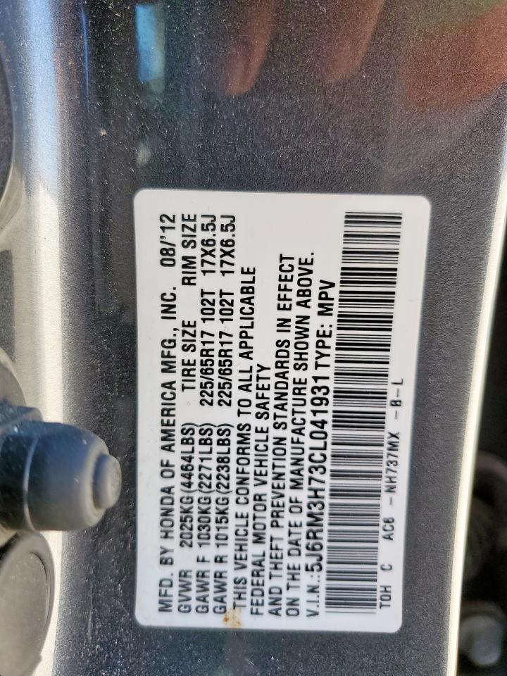 2012 Honda Cr-V Exl VIN: 5J6RM3H73CL041931 Lot: 82334535