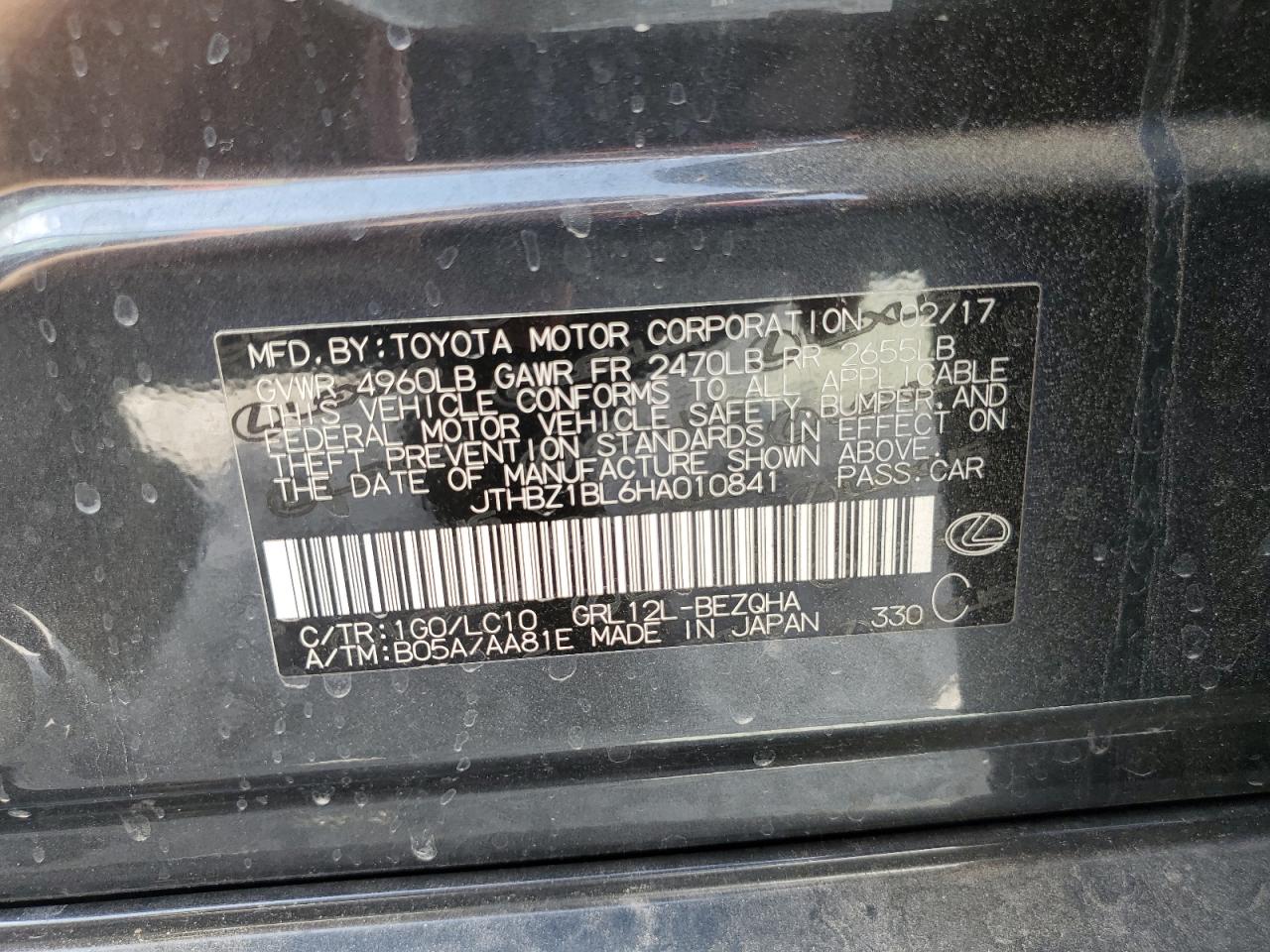 2017 Lexus Gs 350 Base VIN: JTHBZ1BL6HA010841 Lot: 89899965