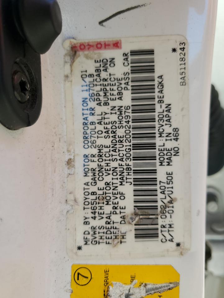 2002 Lexus Es 300 VIN: JTHBF30G120024976 Lot: 86467555