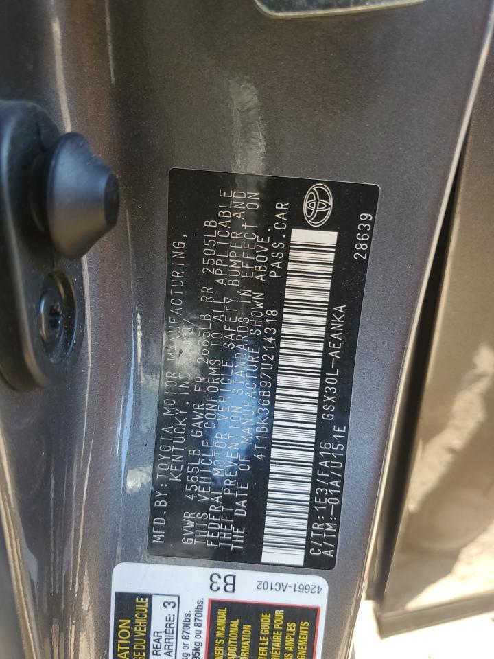 2007 Toyota Avalon Xl VIN: 4T1BK36B97U214318 Lot: 85697005