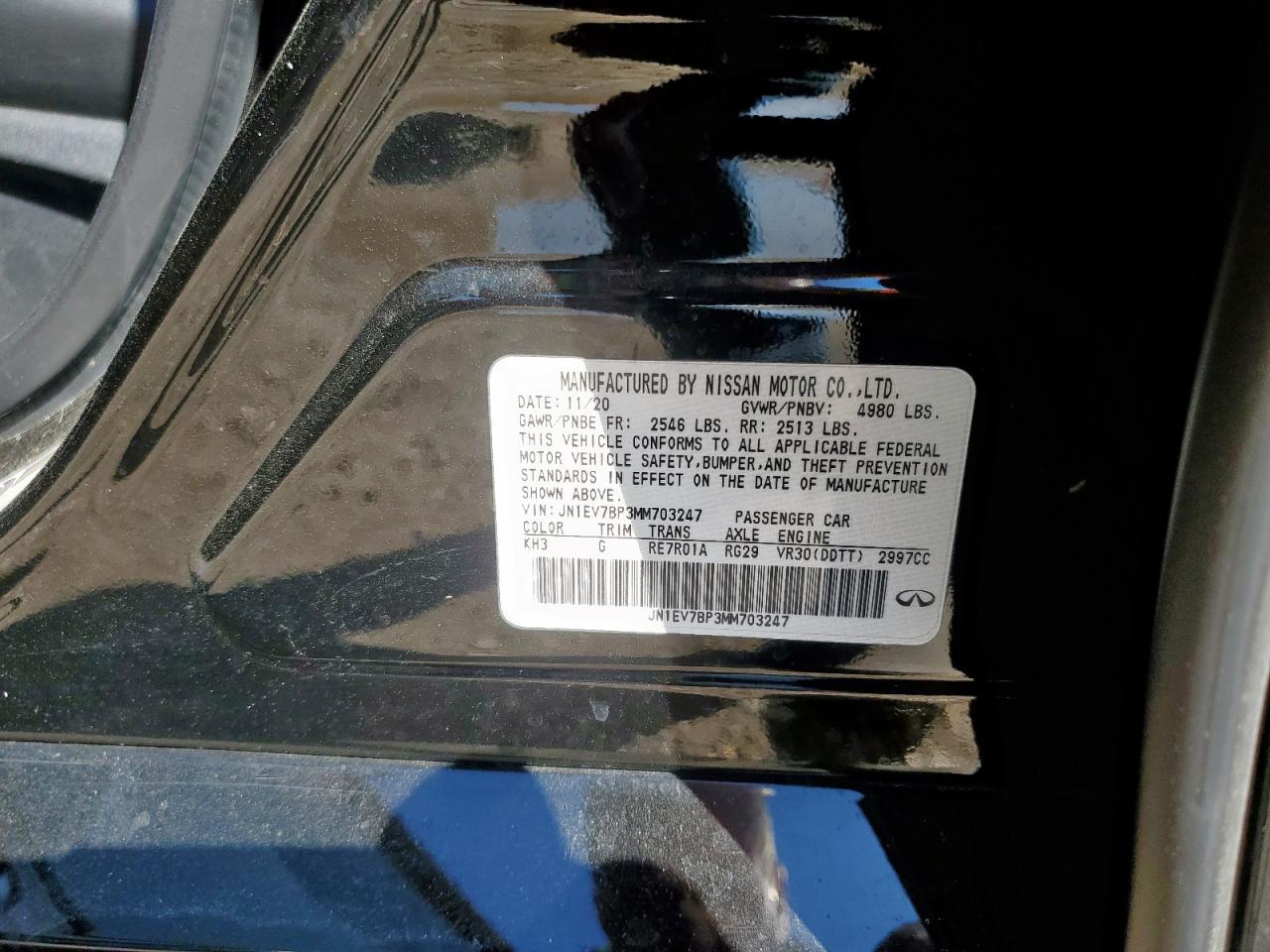 2021 Infiniti Q50 Luxe VIN: JN1EV7BP3MM703247 Lot: 90300185