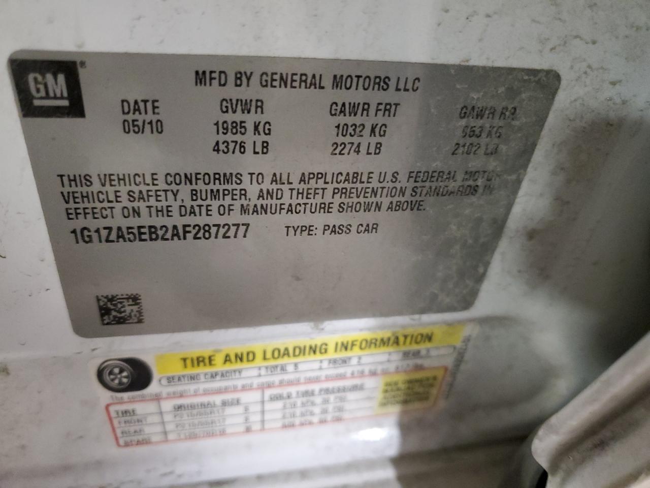 2010 Chevrolet Malibu Ls VIN: 1G1ZA5EB2AF287277 Lot: 82003525