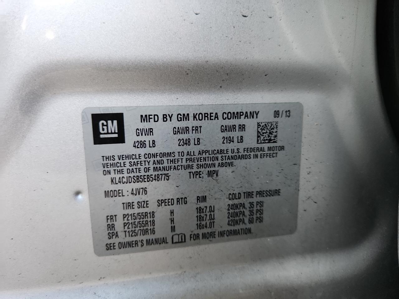 2014 Buick Encore Premium VIN: KL4CJDSB5EB548775 Lot: 86790805