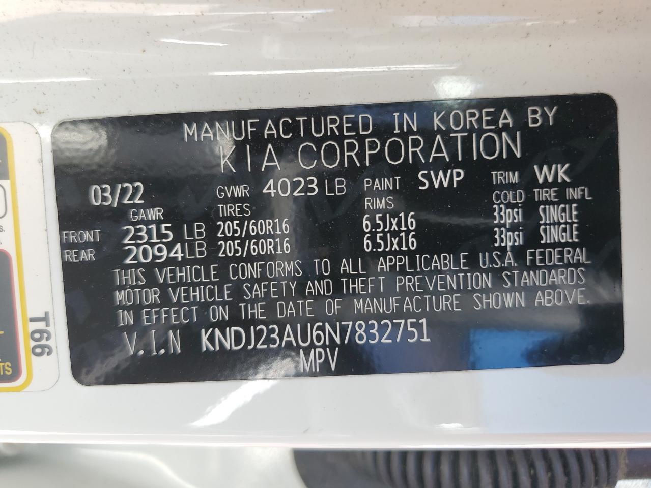 2022 Kia Soul Lx VIN: KNDJ23AU6N7832751 Lot: 82277975