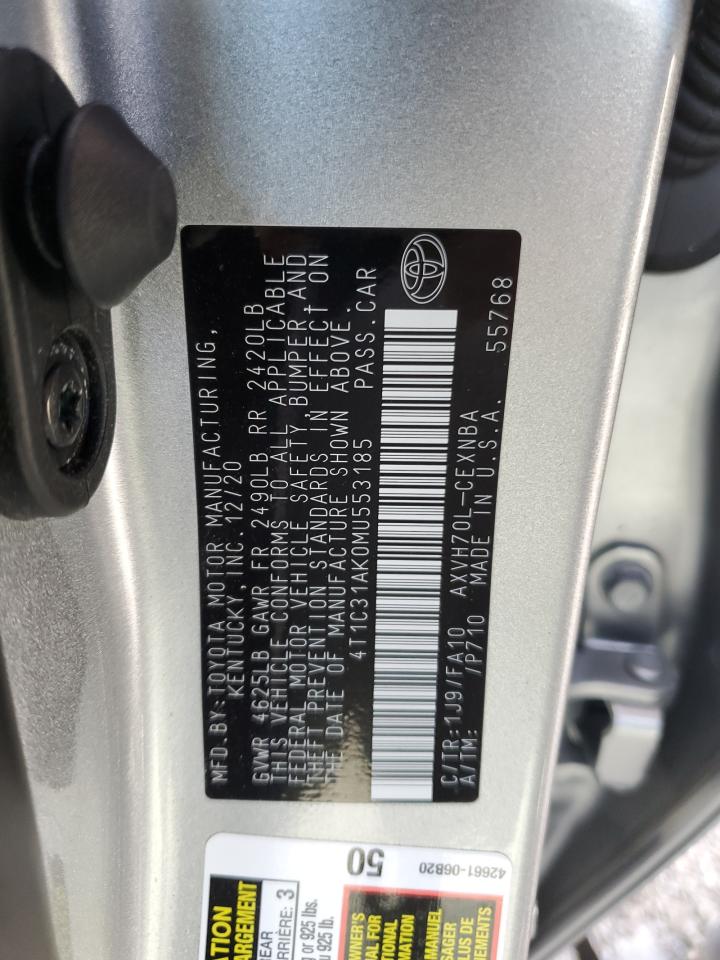 2021 Toyota Camry Le VIN: 4T1C31AK0MU553185 Lot: 87415535