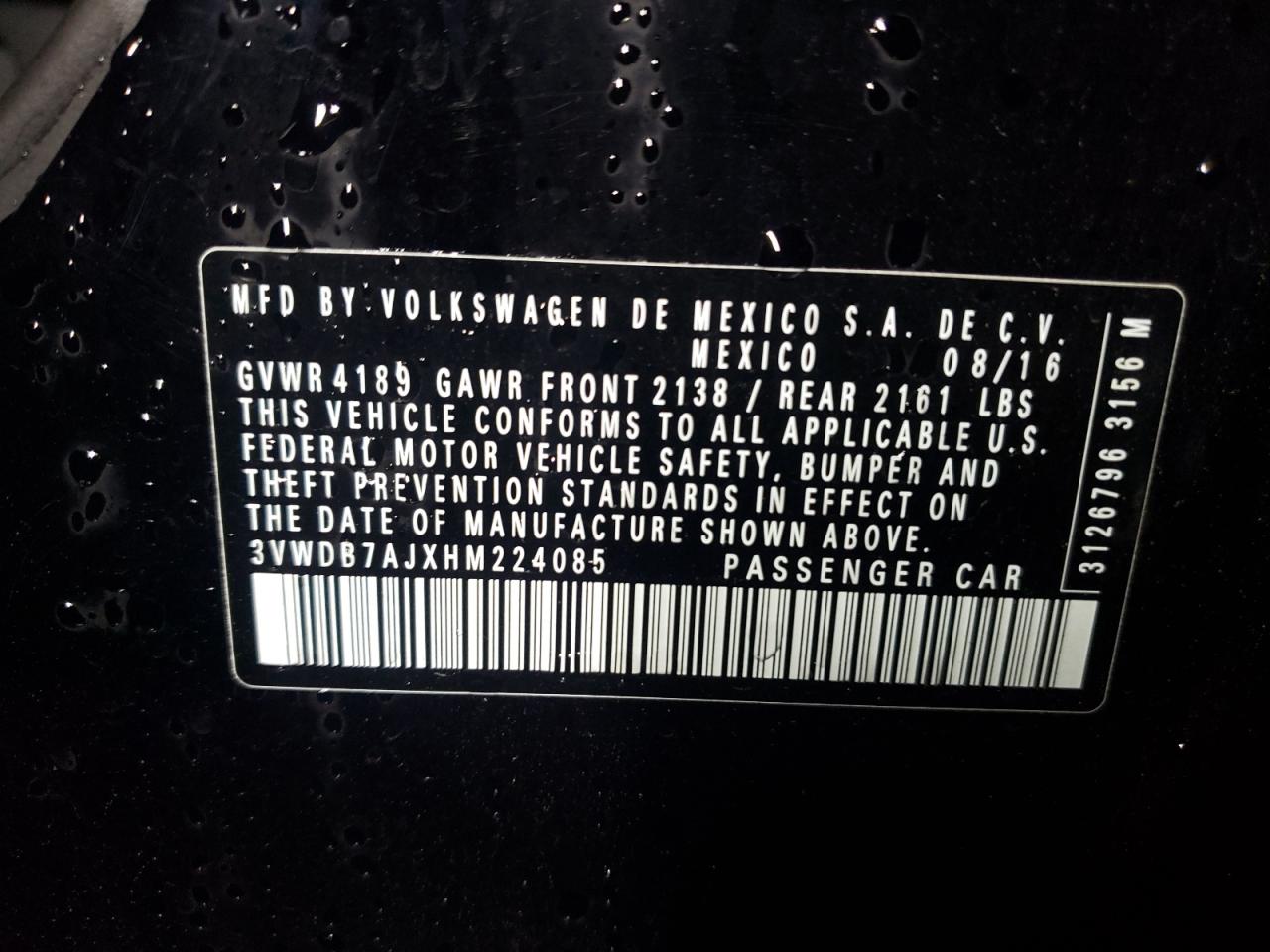 2017 Volkswagen Jetta Se VIN: 224085 Lot: 86542315