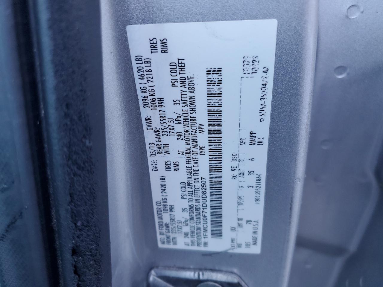 2013 Ford Escape S VIN: 1FMCU0F71DUD82507 Lot: 81967965