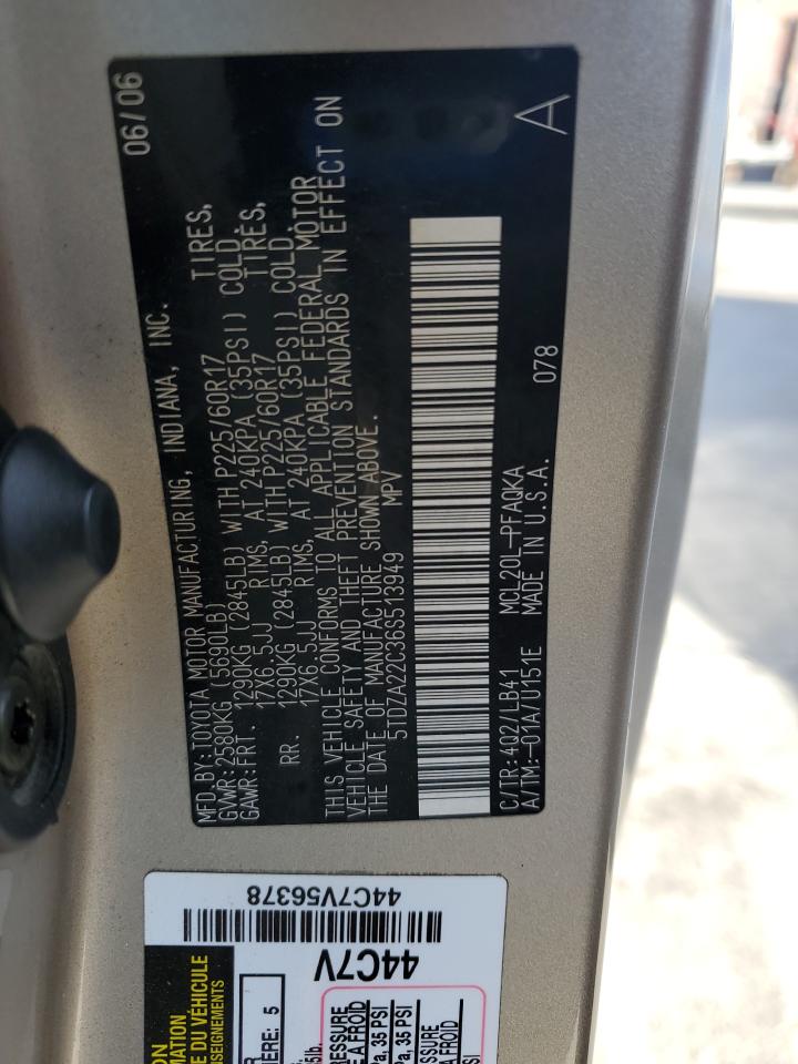 2006 Toyota Sienna Xle VIN: 5TDZA22C36S513949 Lot: 86283045