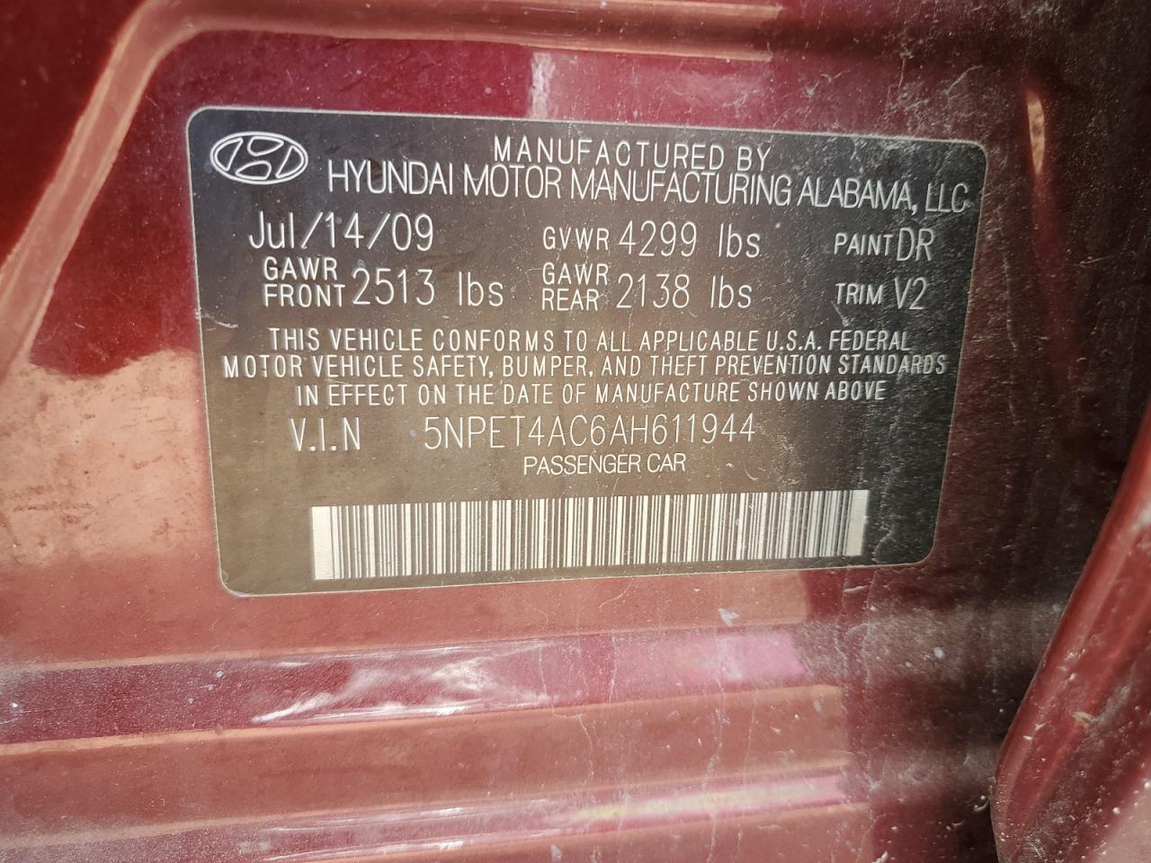 2010 Hyundai Sonata Gls VIN: 5NPET4AC6AH611944 Lot: 85885915