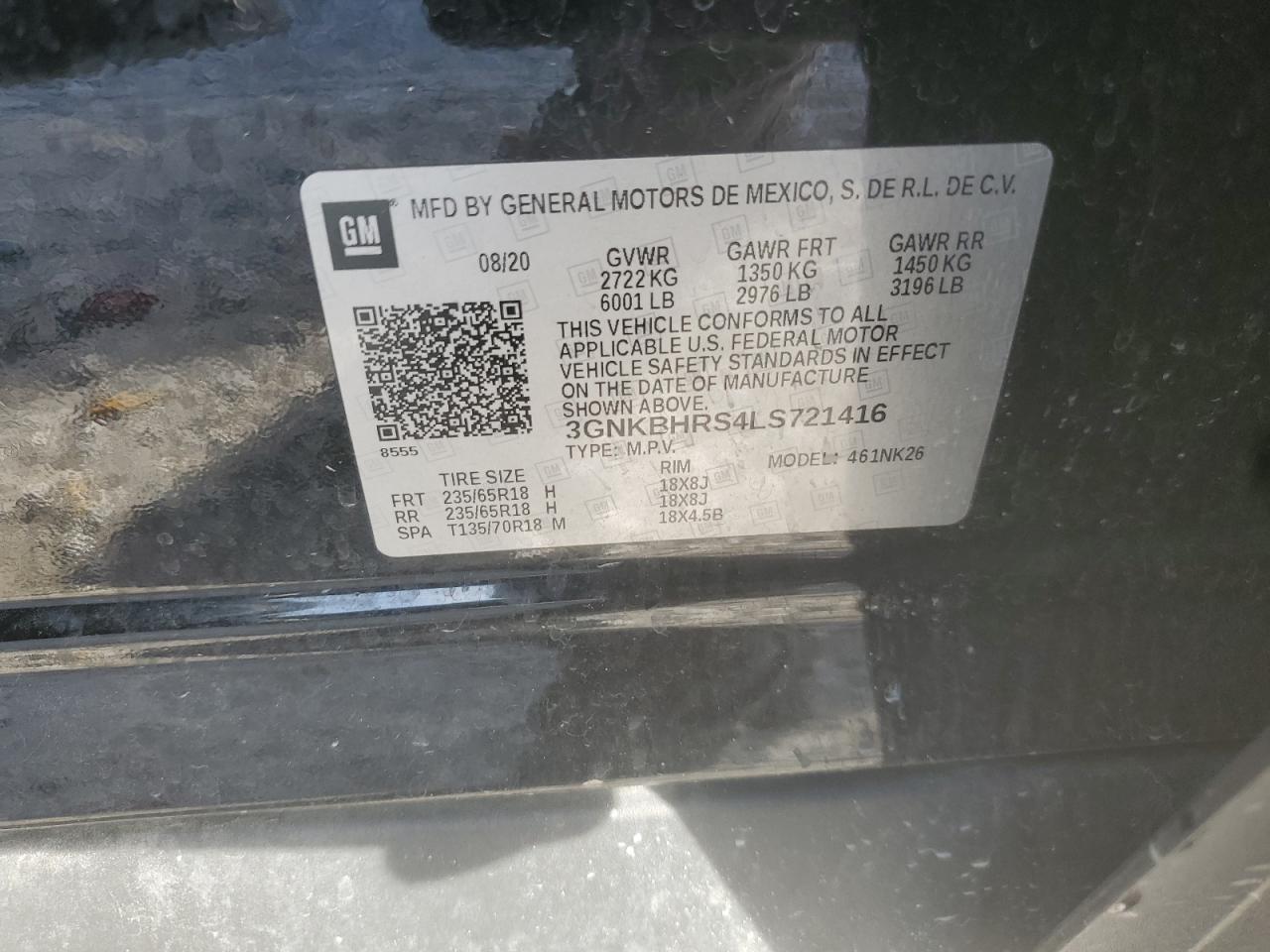 2020 Chevrolet Blazer 2Lt VIN: 3GNKBHRS4LS721416 Lot: 84742455