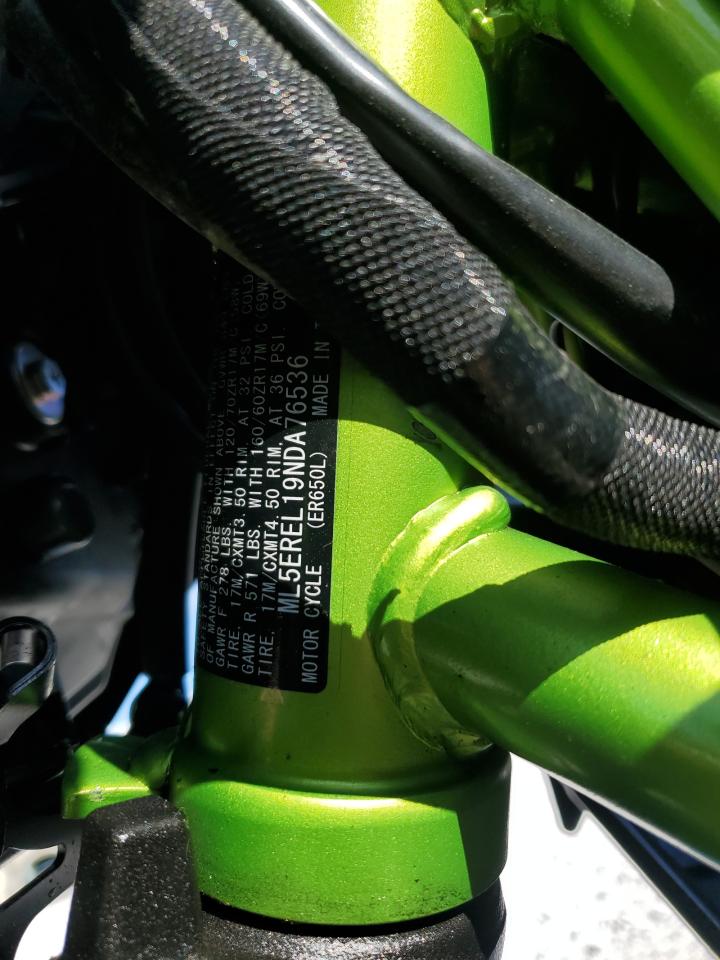 2022 Kawasaki Er650 L VIN: ML5EREL19NDA76536 Lot: 84218405