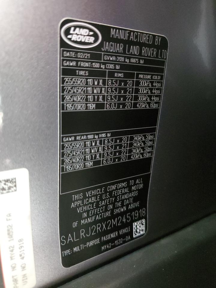2021 Land Rover Discovery S VIN: SALRJ2RX2M2451918 Lot: 85392855