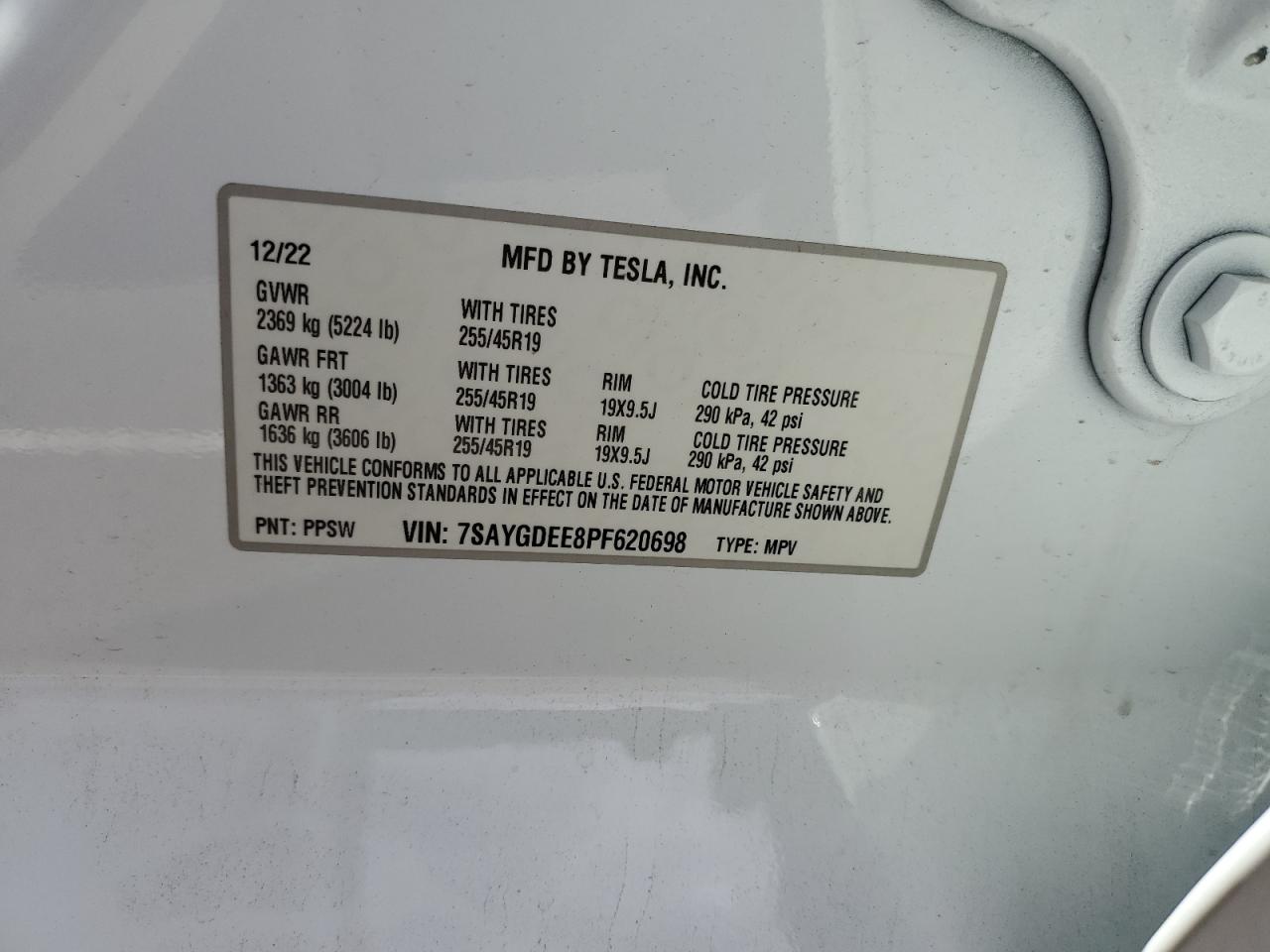 2023 Tesla Model Y VIN: 7SAYGDEE8PF620698 Lot: 82399905