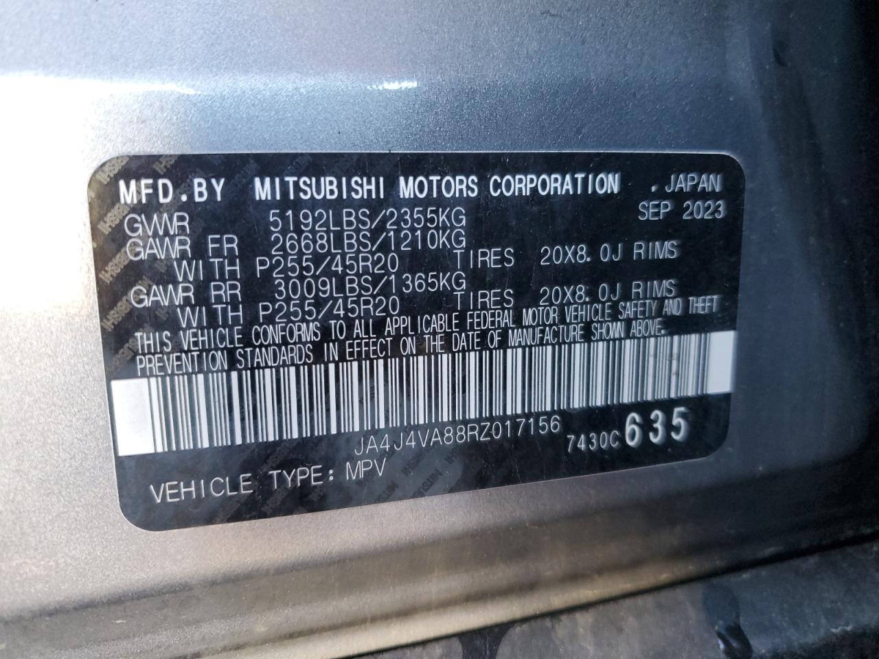 2024 Mitsubishi Outlander Se VIN: JA4J4VA88RZ017156 Lot: 85308215