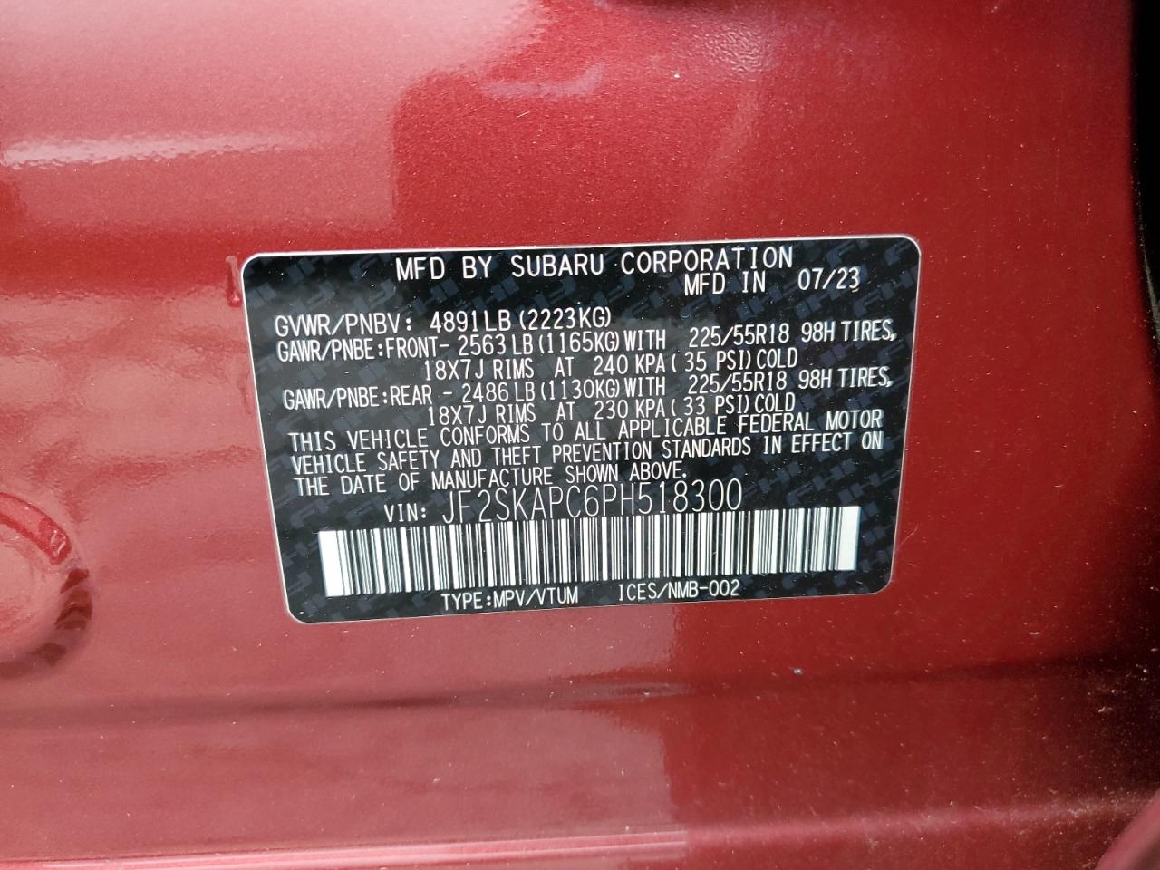 2023 Subaru Forester Limited VIN: JF2SKAPC6PH518300 Lot: 85778605