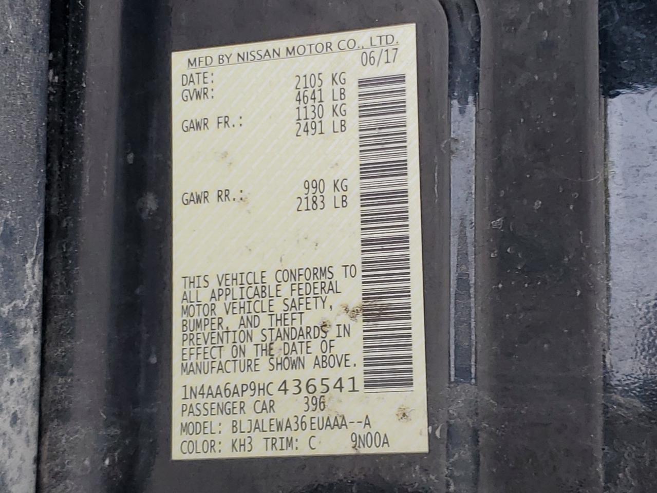 2017 Nissan Maxima 3.5S VIN: 1N4AA6AP9HC436541 Lot: 87057865