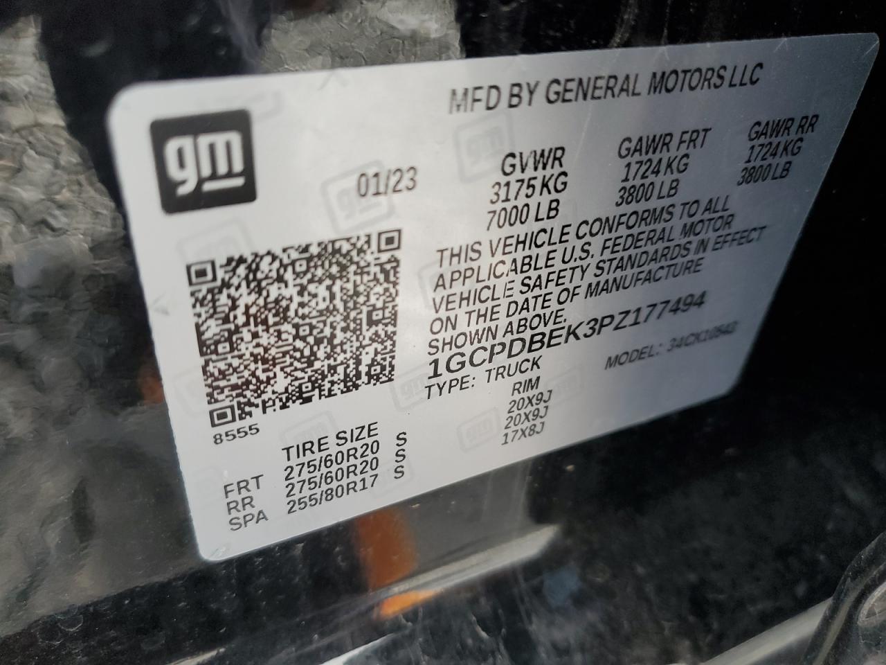 2023 Chevrolet Silverado K1500 Custom VIN: 1GCPDBEK3PZ177494 Lot: 85741695