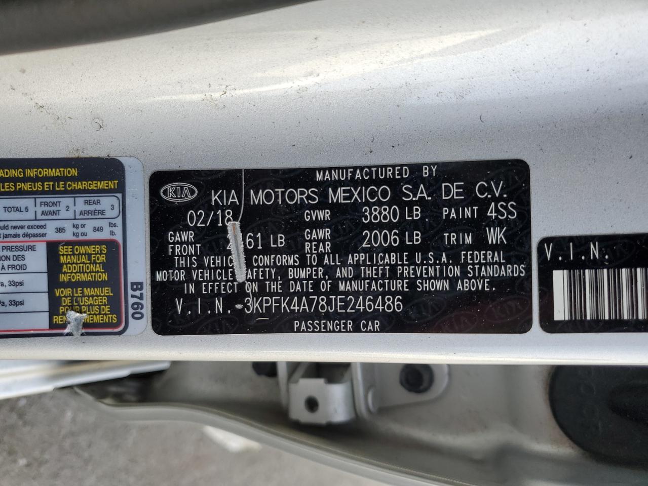 2018 Kia Forte Lx VIN: 3KPFK4A78JE246486 Lot: 84861225