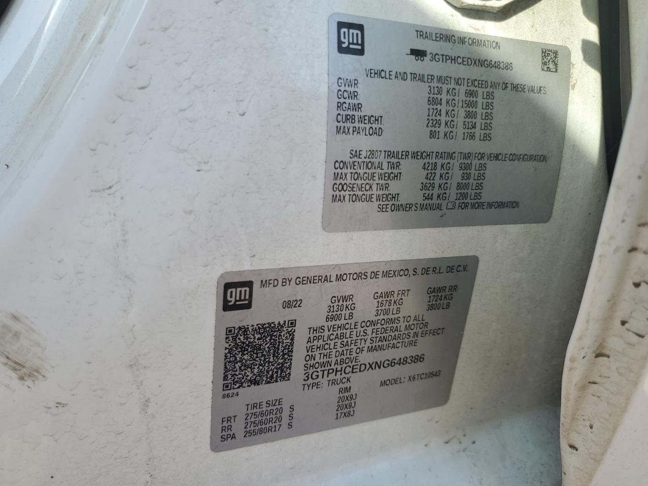 2022 GMC Sierra C1500 Elevation VIN: 3GTPHCEDXNG648386 Lot: 87480015