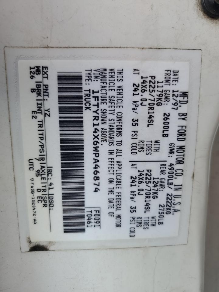 1998 Ford Ranger Super Cab VIN: 1FTYR14X6WPA46874 Lot: 84894995