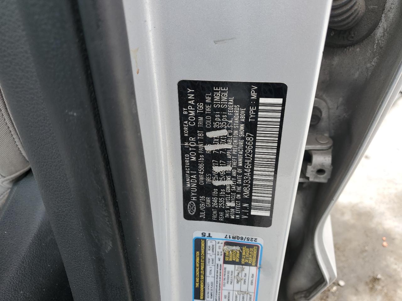 2017 Hyundai Tucson Limited VIN: KM8J33A46HU296687 Lot: 87095145