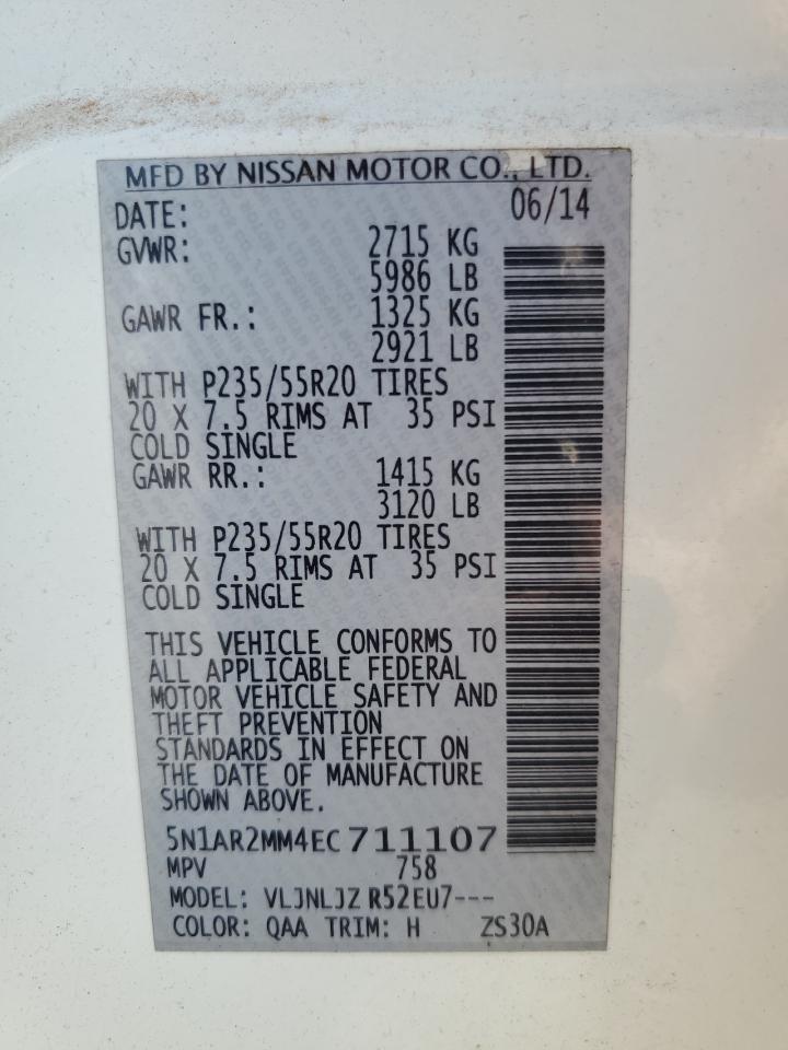 2014 Nissan Pathfinder S VIN: 5N1AR2MM4EC711107 Lot: 82232645
