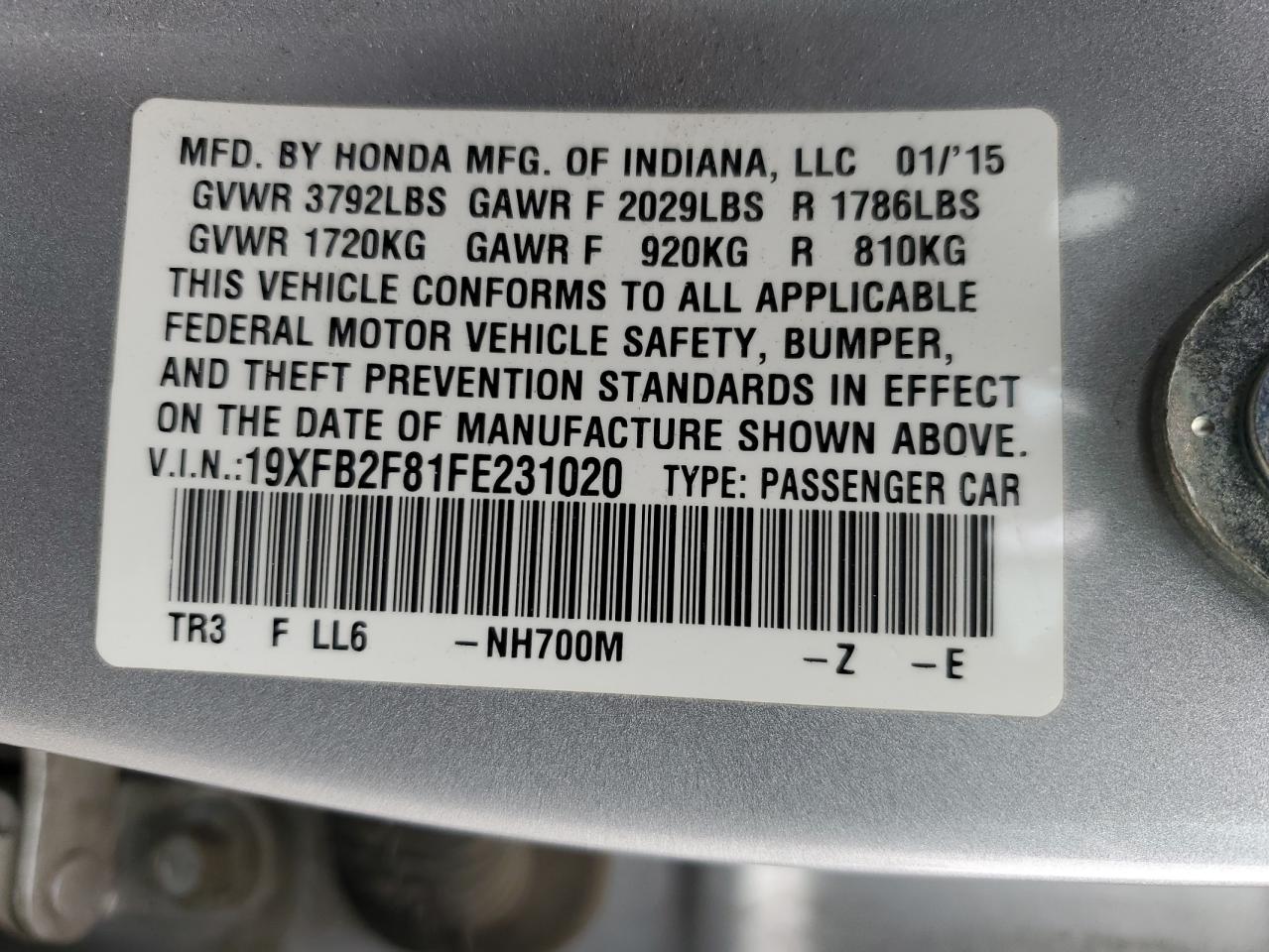 2015 Honda Civic Ex VIN: 19XFB2F81FE231020 Lot: 82332765