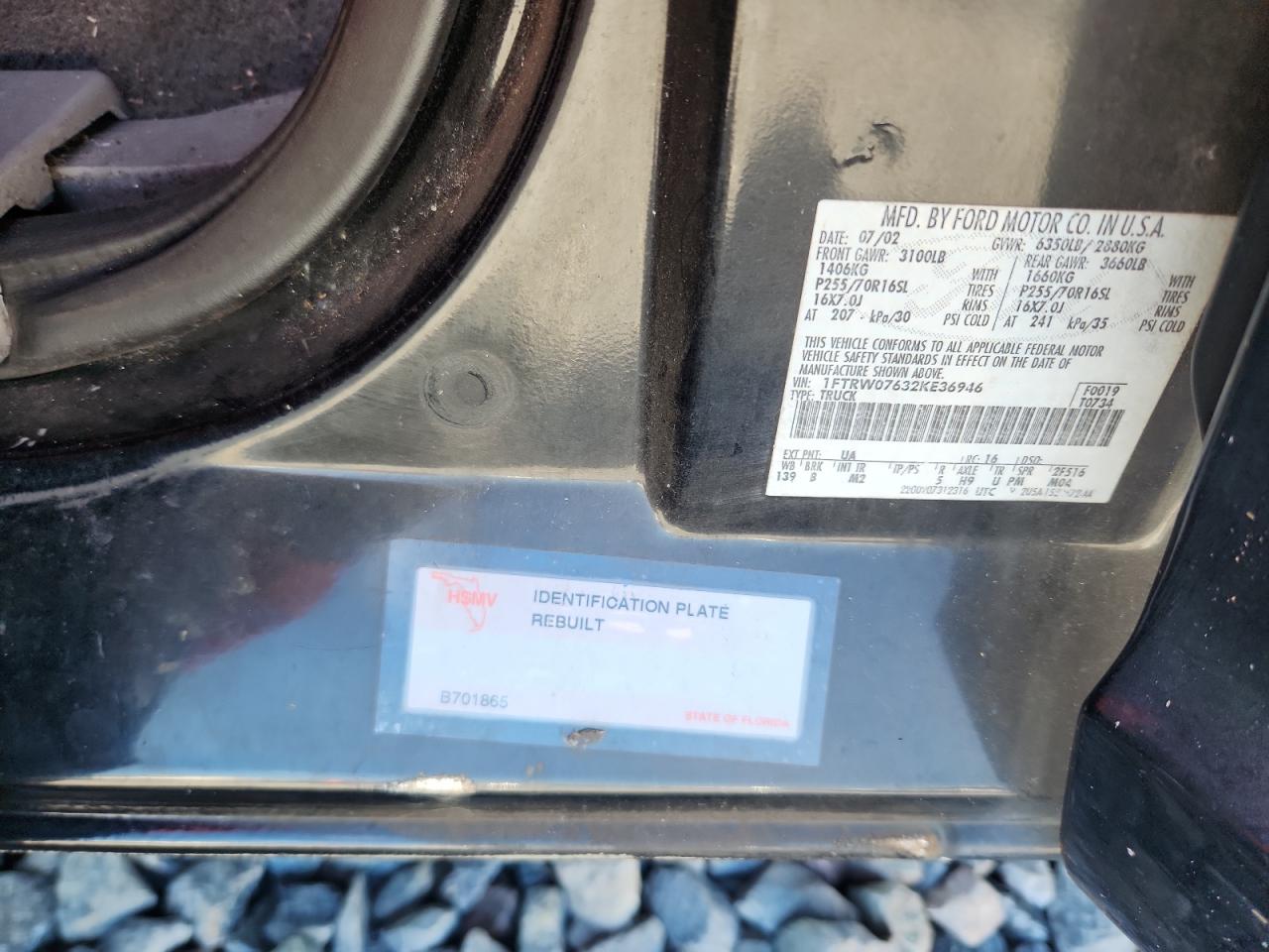 2002 Ford F150 Supercrew VIN: 1FTRW07632KE36946 Lot: 87013325