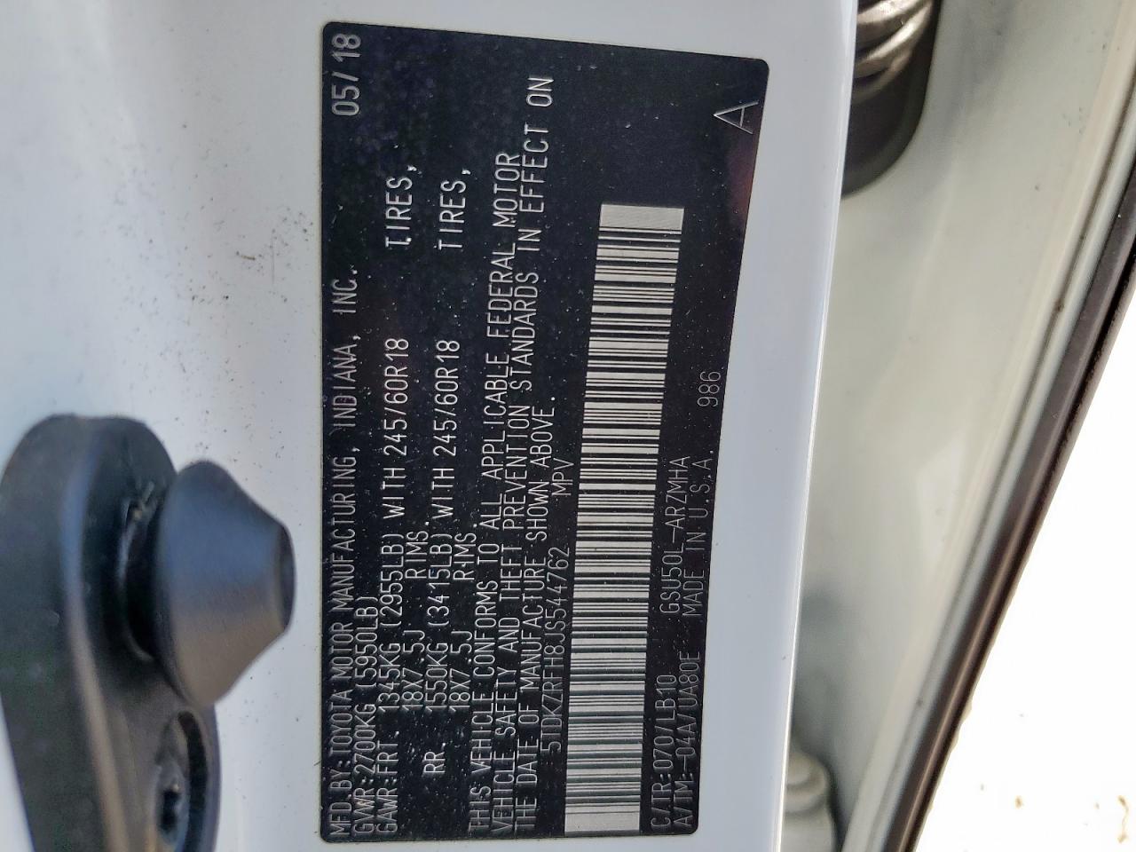 2018 Toyota Highlander Se VIN: 5TDKZRFH8JS544762 Lot: 84414365