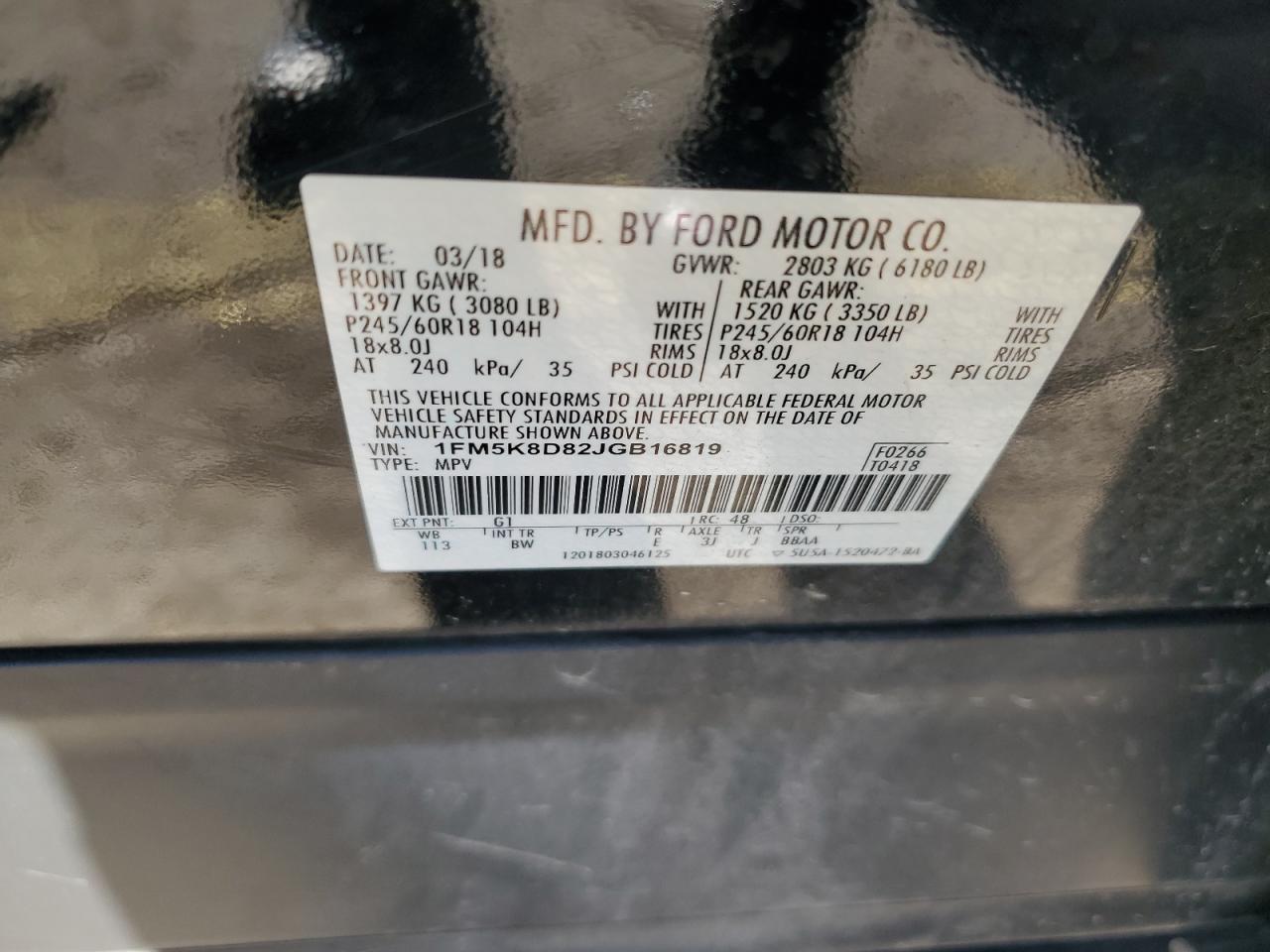 2018 Ford Explorer Xlt VIN: 1FM5K8D82JGB16819 Lot: 87066845