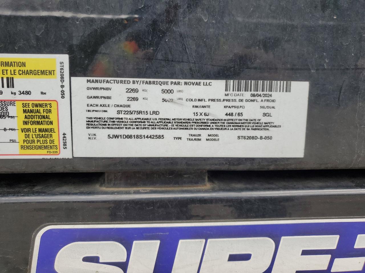 2025 Sure-Trac St6208D-8-050 Dump Trailer VIN: 5JW1D0818S1442585 Lot: 89809685