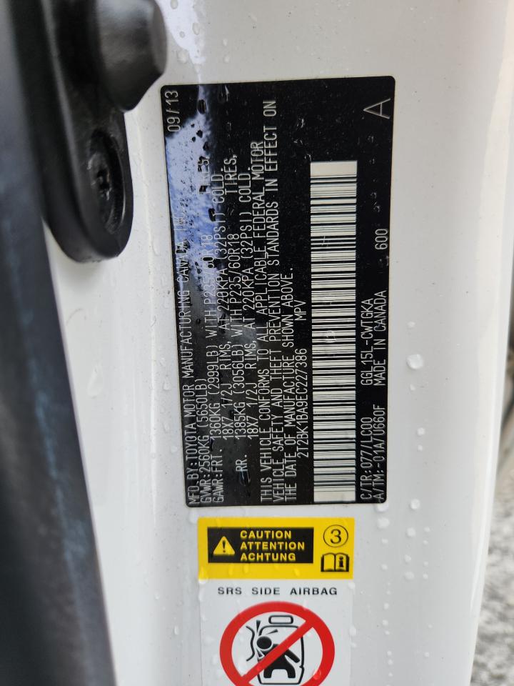 2014 Lexus Rx 350 Base VIN: 2T2BK1BA9EC227386 Lot: 85509285