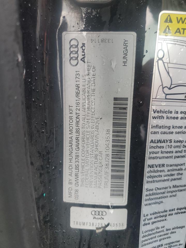 2008 Audi Tt 2.0T VIN: TRUMF38J281043538 Lot: 85342065