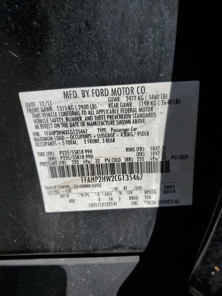 2012 Ford Taurus Sel VIN: 1FAHP2HW2CG135467 Lot: 81984915