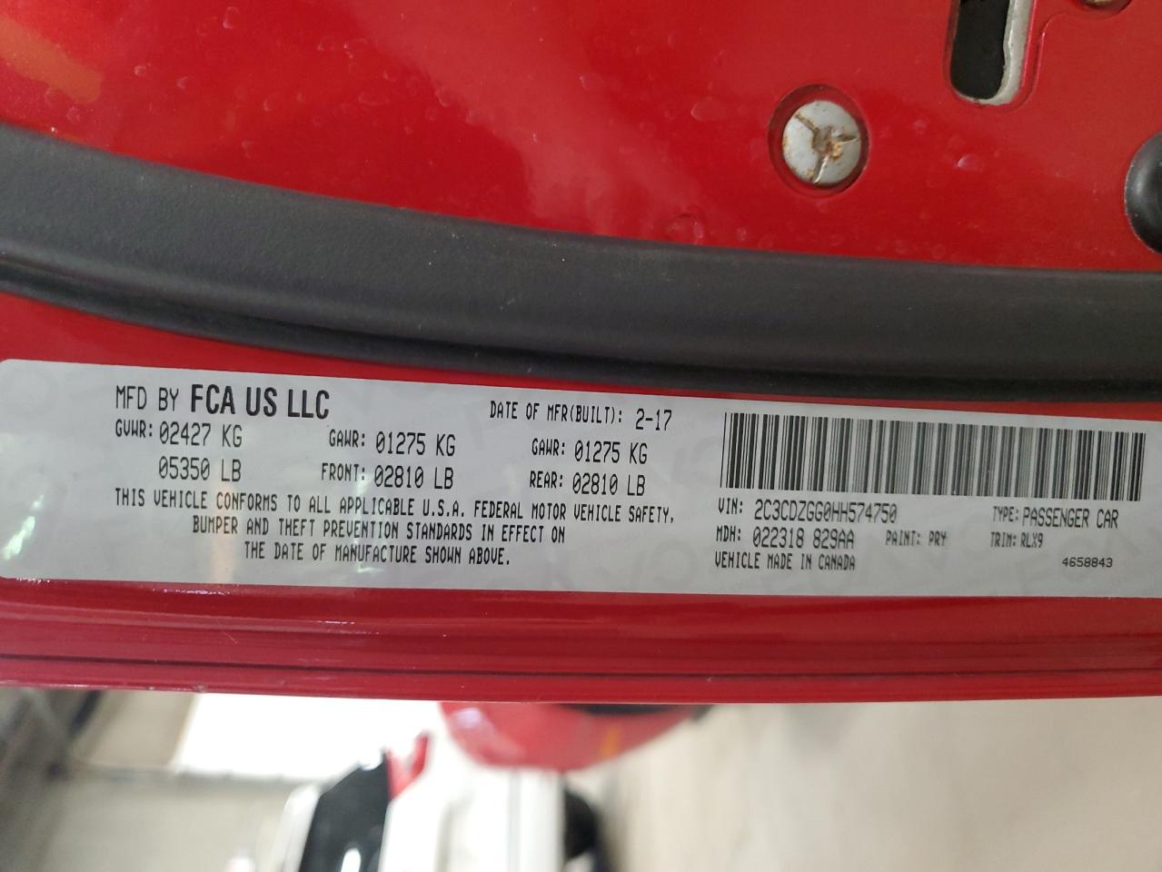 2017 Dodge Challenger Gt VIN: 2C3CDZGG0HH574750 Lot: 90837175