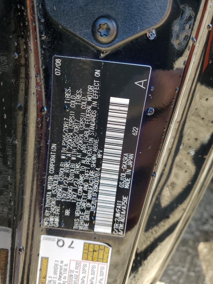 2008 Toyota Fj Cruiser VIN: JTEZU11FX8K007814 Lot: 89526155