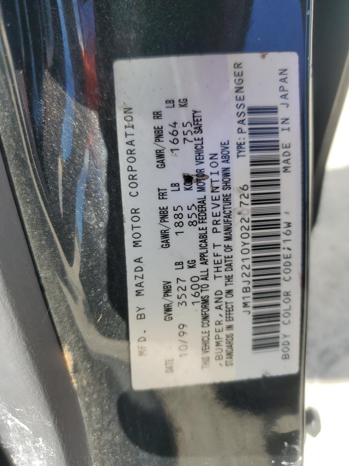 2000 Mazda Protege Es VIN: JM1BJ2210Y0220726 Lot: 85690725